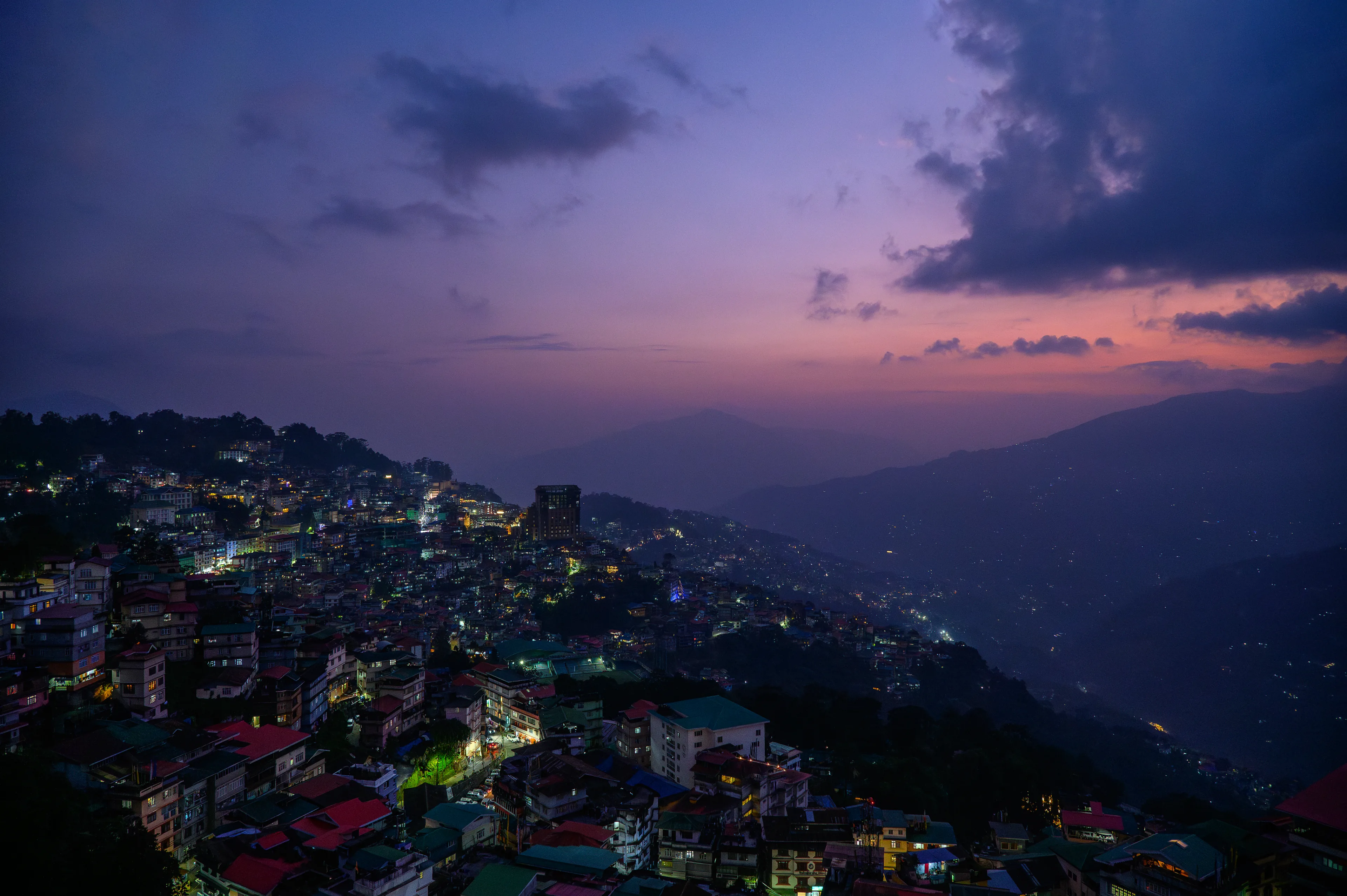 Sinclairs Gangtok lit up at night